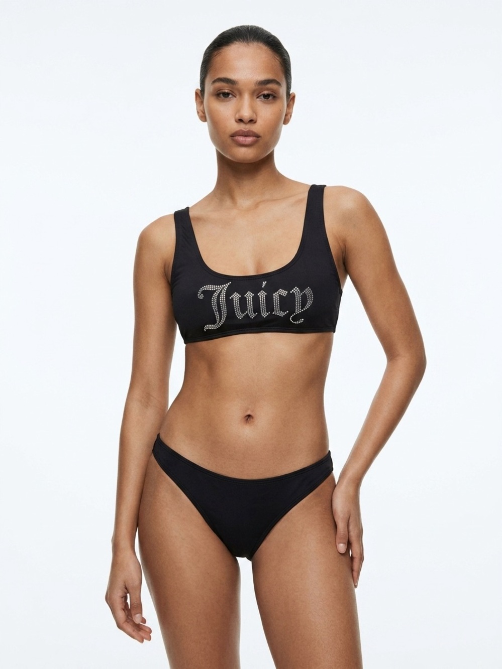 Juicy Couture Black Rhinestone 'Juicy' Logo Bikini Set